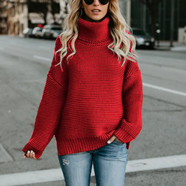 2022 оригинальный осенне-зимний новый стиль американский женский толстый свитер с длинным рукавом и воротником-хомутом