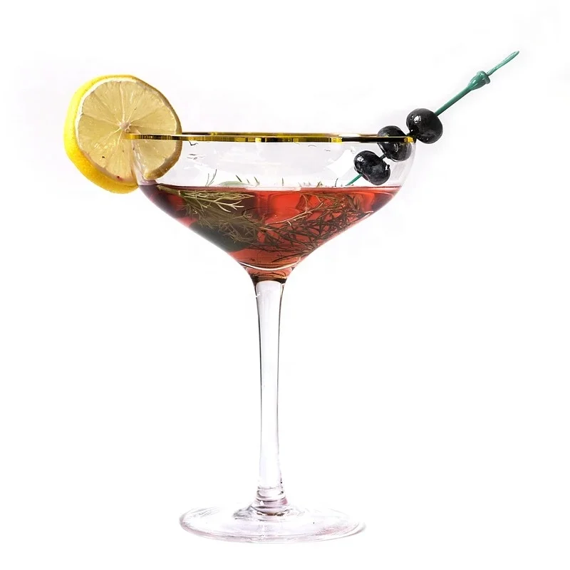 Nordic style tall transparent creative Handmade Custom Cocktail Glass Gold Rim Margarita Glass For Bar