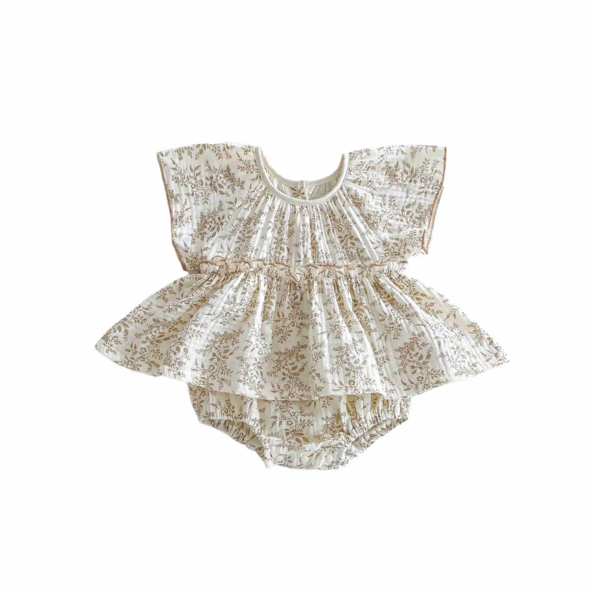 Baby crepe print flying sleeve girl baby dress Korean version of foreign style newborn Outdoor climbing