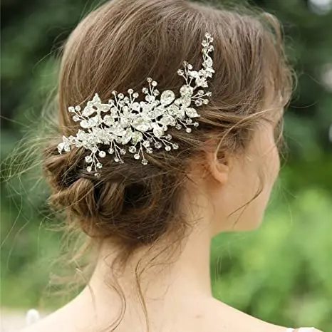 Wedding Hair Clip Bridal Hair Comb Rhinestones Accessories for Brides Flower Girl Bridal Hair Pieces (Sliver)