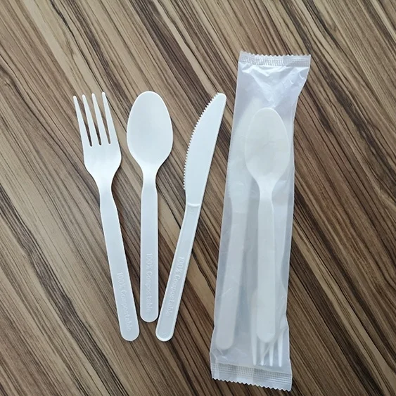 
GreenWorks 2021 CPLA Wrapped Cutlery biodegradable cutlery recycled plastic kitchen utensils individually wrapped cutlery 