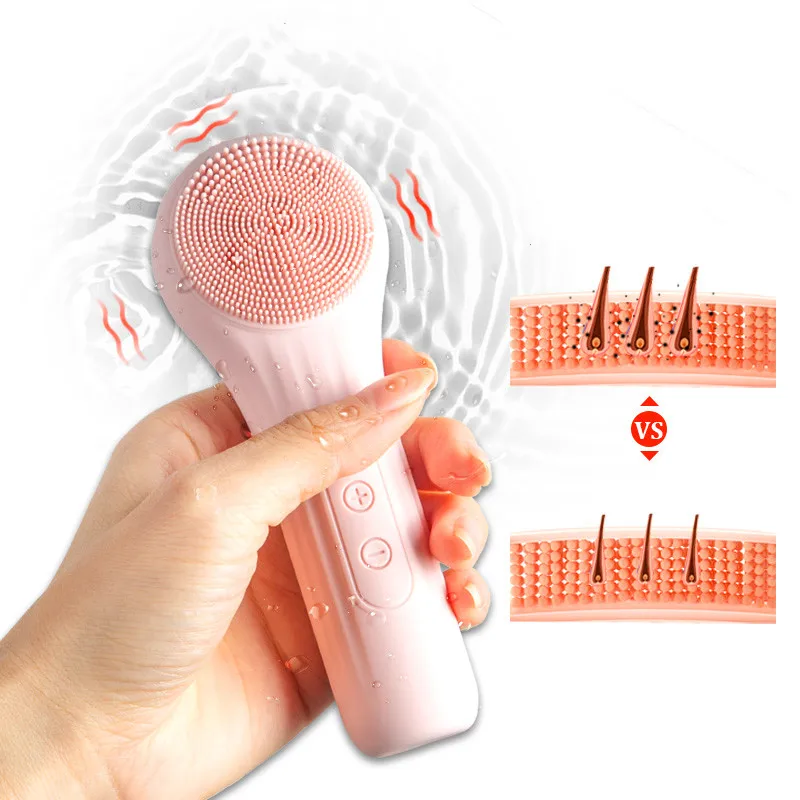 Vertical Anti Bateria Silicone Facial Cleansing Warm Massage Face Skin Scrubber Exfoliator Sonic Vibration Exfoliating Brush
