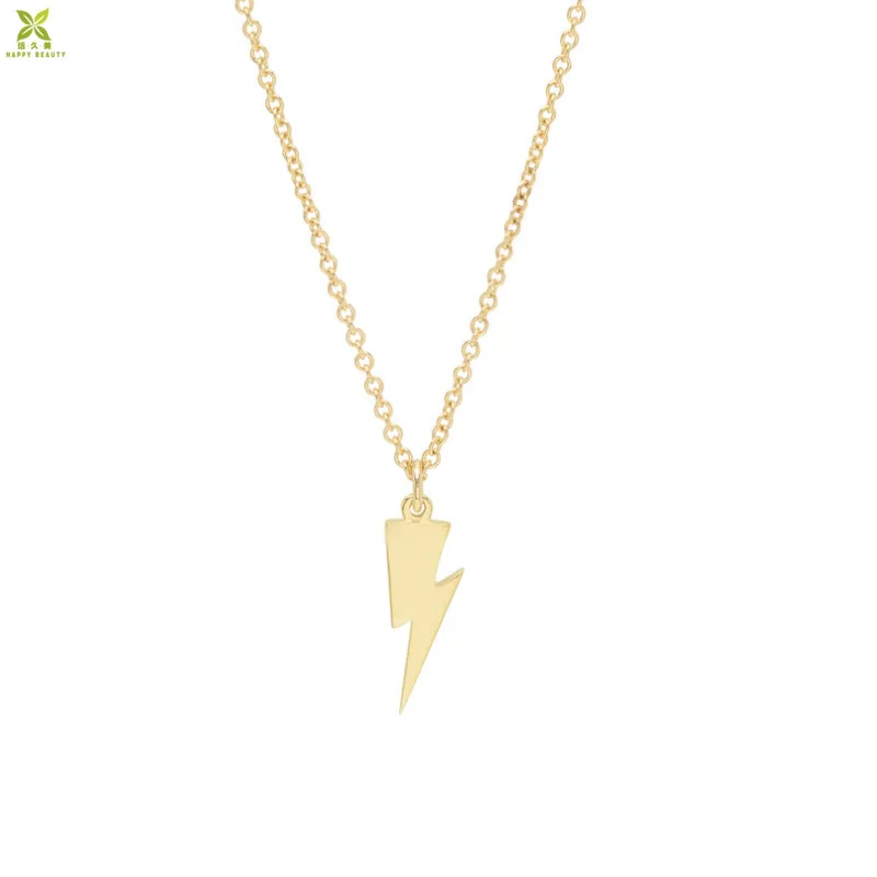 Mini lightning bolt necklace 14k gold plated thunder button necklaces