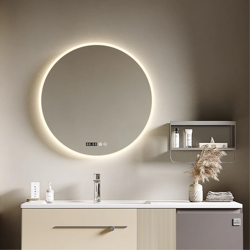 Современное круглое светодиодное зеркало с фронтальным коэффициентом пропускания, настенный сенсорный выключатель, умное зеркало для ванной комнаты со светодиодным освещением