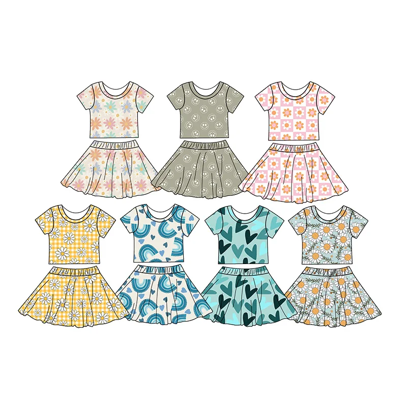 New Arrival Kids Summer Casual Clothing Newborn Short Sleeve Top Skirt Two Piece Set Plus Size Pattern Print