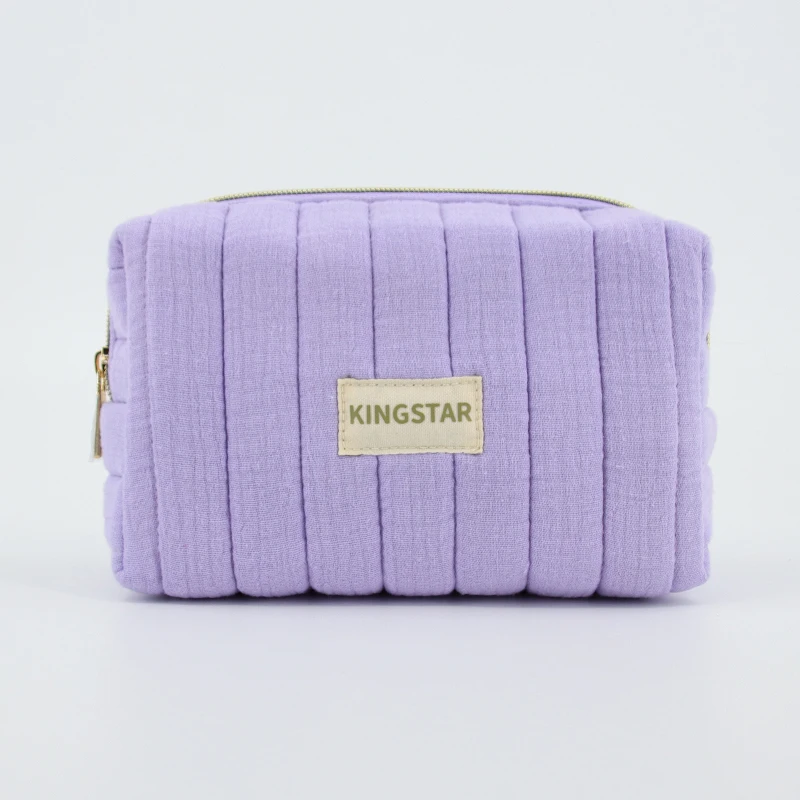 BSCI Custom Eco Friendly Recycle Organic Plain Cotton guzze Zipper Make Up Case Large Vanity