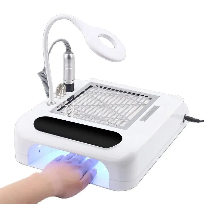 Hot Selling 6 in 1 UV LED Nail Lamp 48W Polishing Vacuum Cleaner Lamp Storage Box Hand Pillow Machine Nail Lamp For Nails