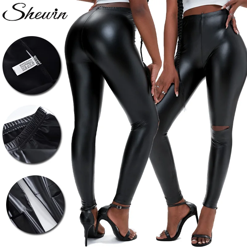 2022 Wholesale Spring Collection Clothes High Waist Skinny Cut Split Women Faux Pu Leather Pants