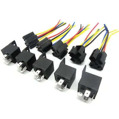 Automotive Set 5-Pin 30/40A 12V SPDT with Interlocking Relay Socket and Wiring Harness-5 Pack 2 Years Warranty