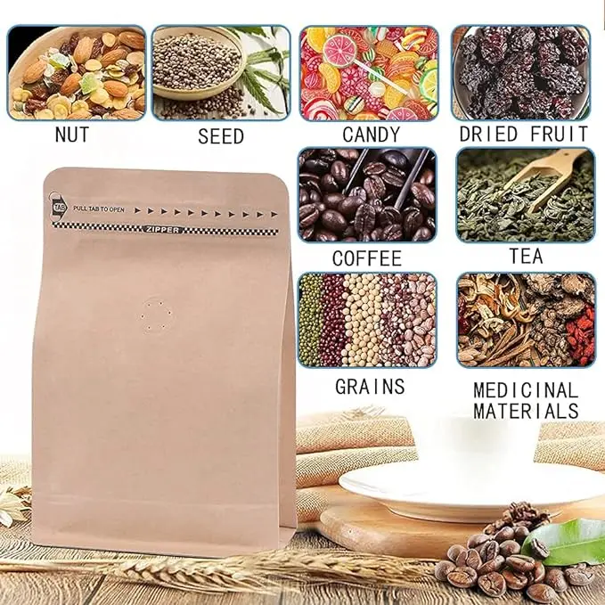 Coffee Bags with Valve Aluminum Foil Flat Bottom Standing Coffee Beans Storage Bags Reusable Zipper Pouch