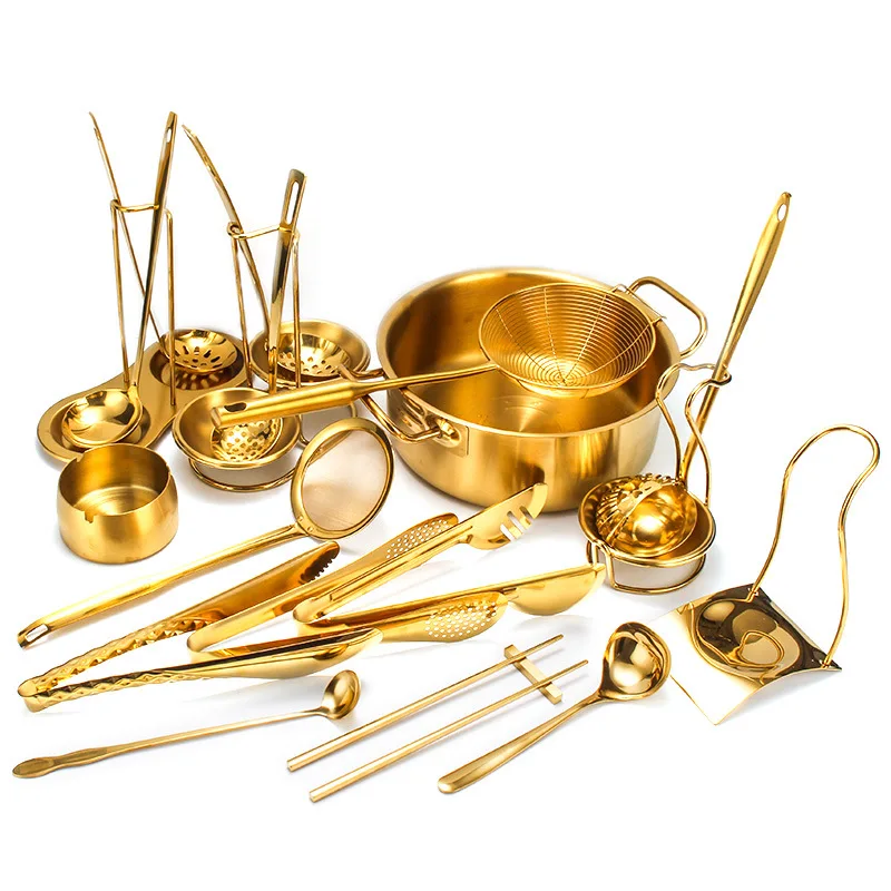 Luxury Hotel Royal 304 stainless steel restaurant hot pot soup funnel spoon tableware golden colander thickened spoon supplies