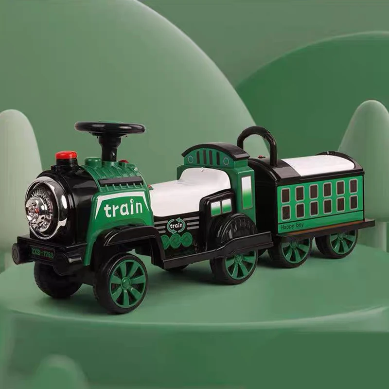 New Arrival Double Drive Remote Control Spray Lights Music Storage Electric Steam Train Toy
