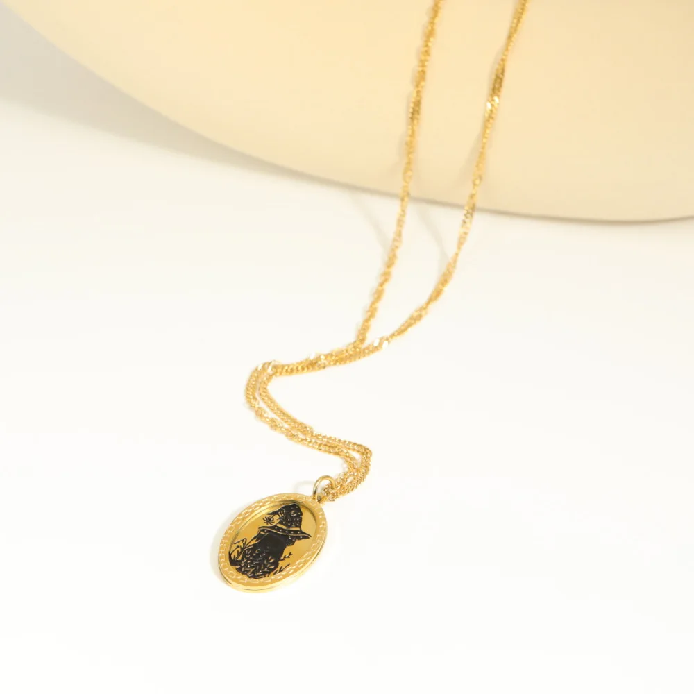 Minimalist Designer Stainless Steel 18k Gold Plated  Black Cat Carve Tarnish Free Fine Jewelry Friendship Necklace