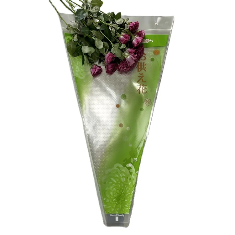 Wholesale simple plastic flower sleeve waterproof flower packaging bag with handle bouquet bag