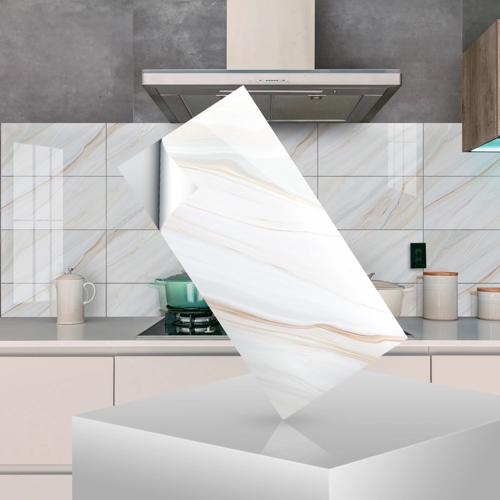 
AMJ 30*60cm Middle white Marble Glossy Self adhesive Removable Waterproof Wall Sticker for bathroom tile wall 