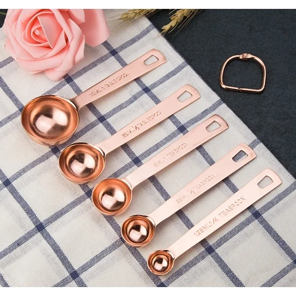Top-Quality Copper-Plated Stainless Steel+ Mirror Rose Gold Finished 4PCS Measuring Cups and 5PCS Spoons Stackable Set