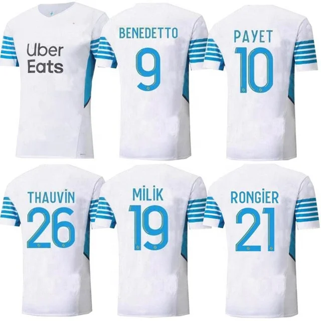2022 Marseille football shirt home Marseille soccer jersey 21-22 away men uniforms custom made sets women +kids kit