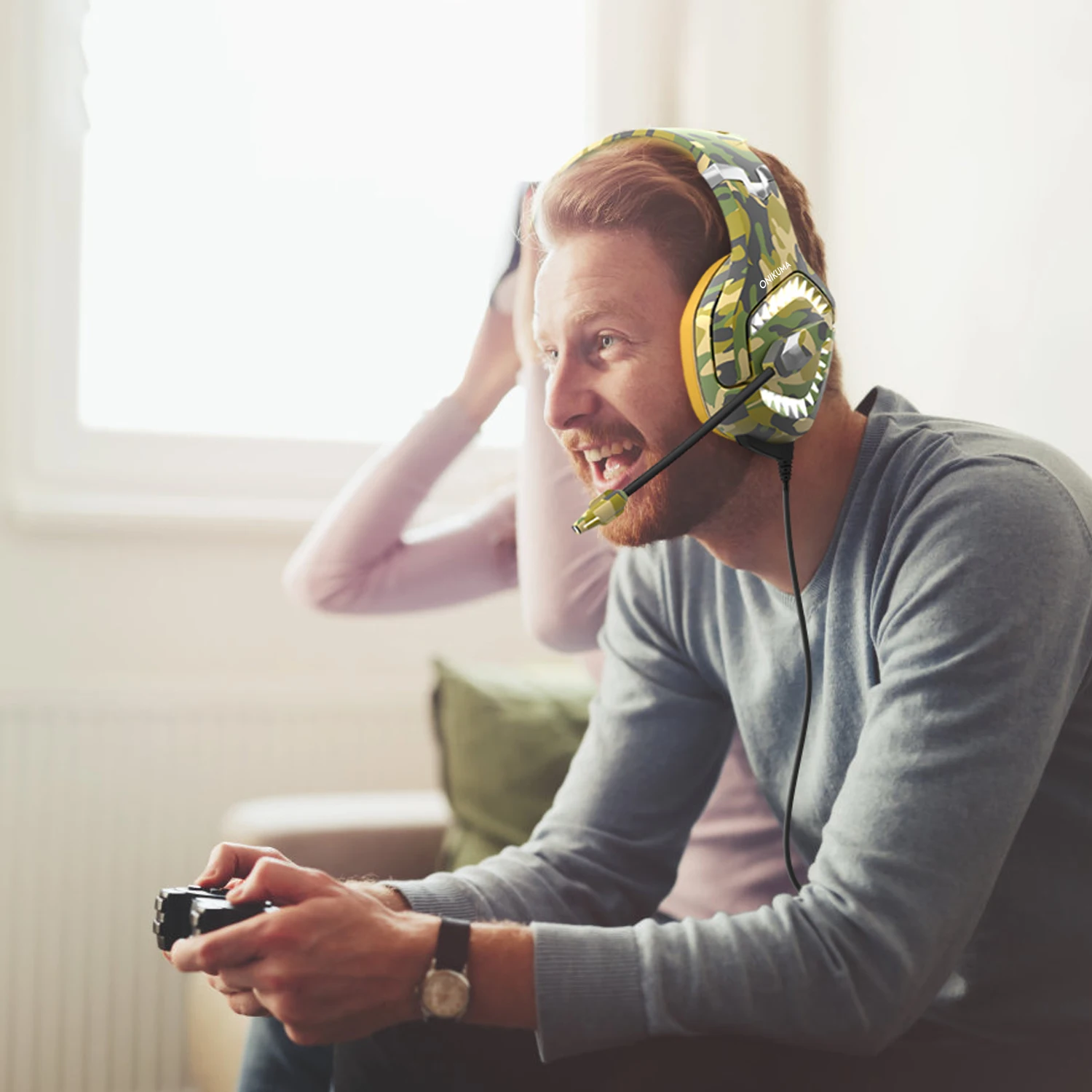 K1PRO camouflage yellow headset 50mm heavy bass driver,large comfortable ear cover headset gamer PS4 stylish gaming headset