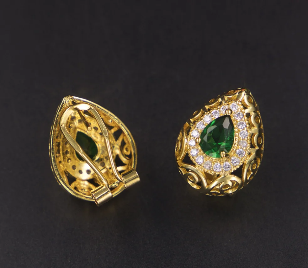 Green Emerald Jewelry Set Sterling 925 Silver Plating Platinum Zircon Necklace Set Sapphire Zircon Jewelry Set For Woman Gift