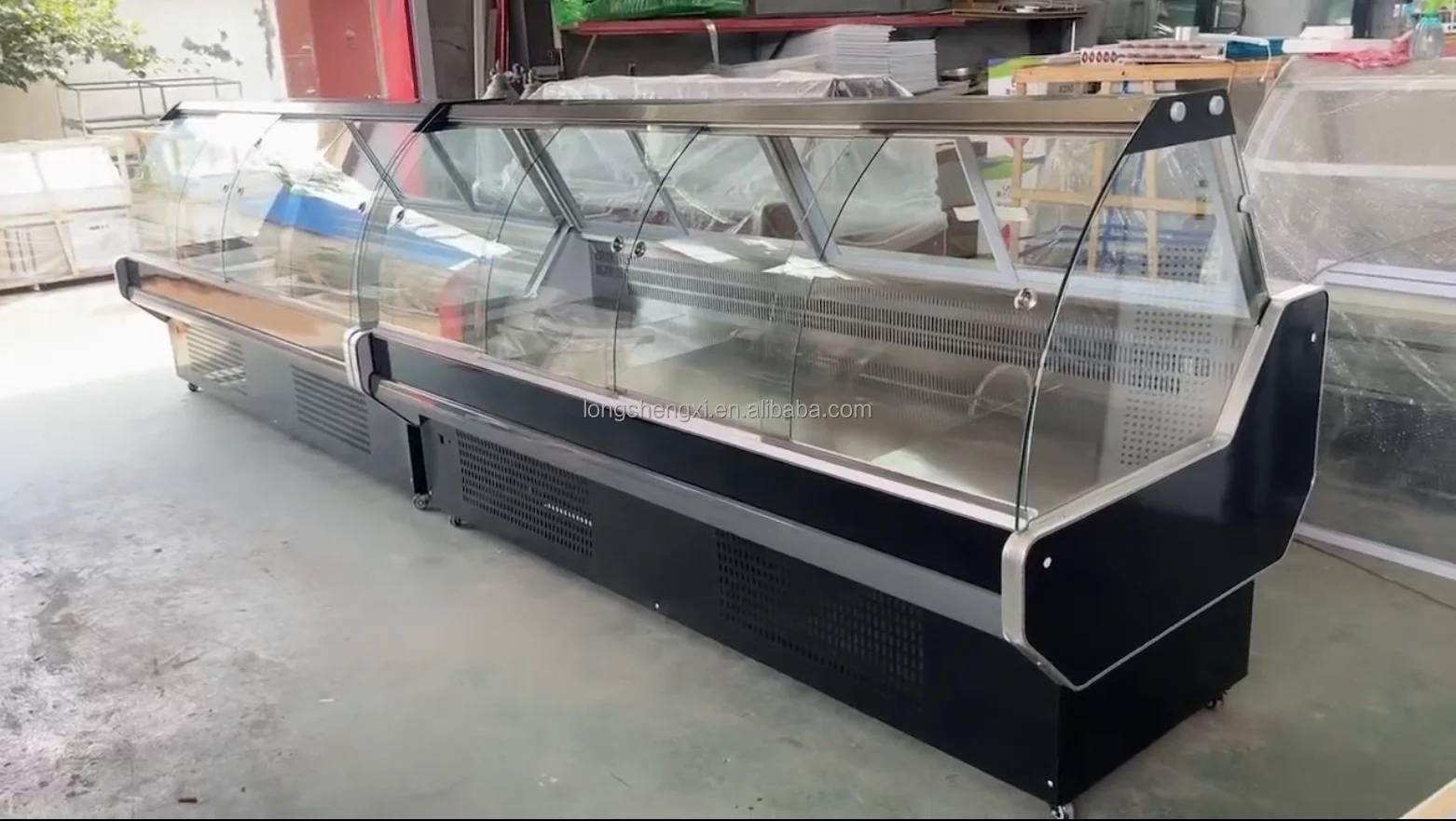 Butcher Shop Equipment Meat Frigerated Bank Meat Chiller Deli Meat Vertical Refrigerated Glass Seafood Display Showcase