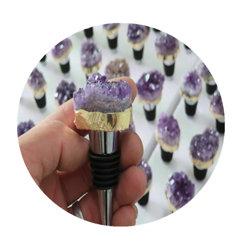 Natural Amethyst Cluster Stopper Purple Crystal Bottle Wine Stopper for Home Use