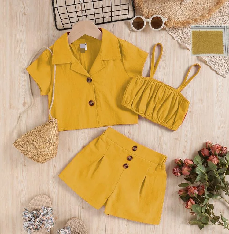 Cotton Kid Apparel Children Outfits Fashion Korean Wholesale Summer Little Girl Clothes 3pc Toddler Baby Clothing Sets Kids Wear