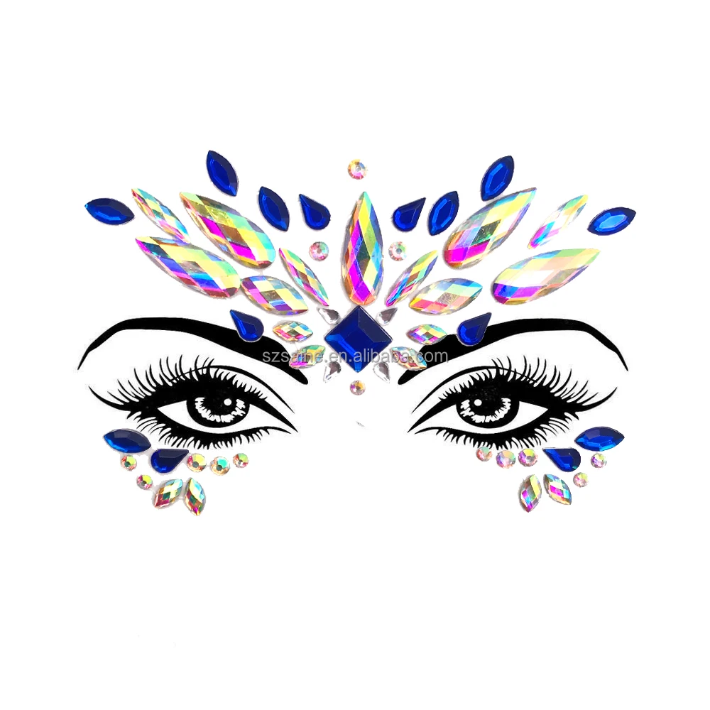 Wholesale Custom Glitter Unique Women Face Eye Body Rhinestones Crystal Eyebrow Stickers Tattoo Temporary For Festival Party