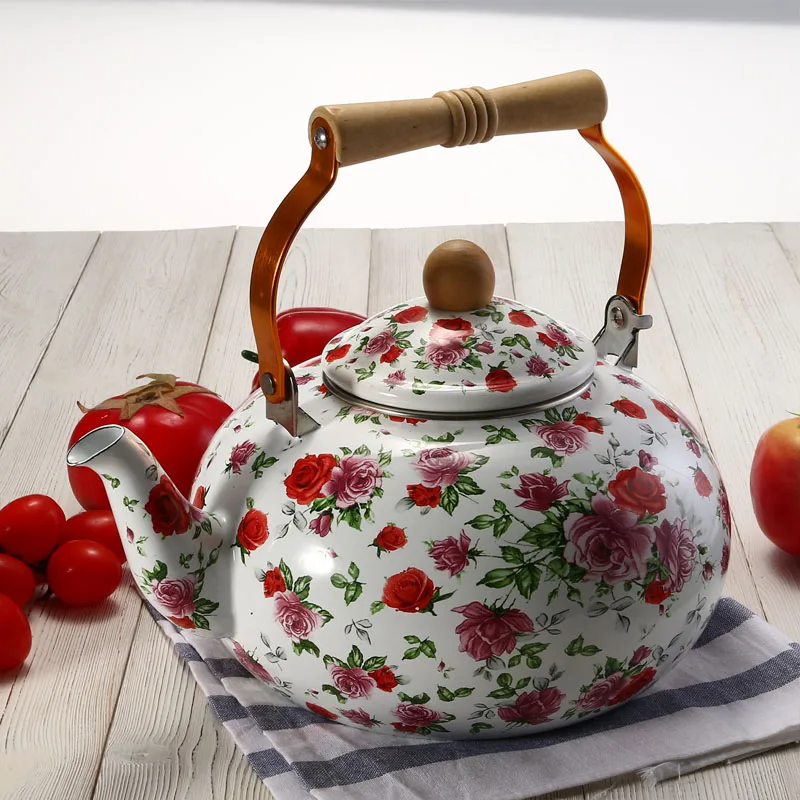 Factory Wholesale High quality best selling big size fat pot kitchenware enamel kettle with wooden handle