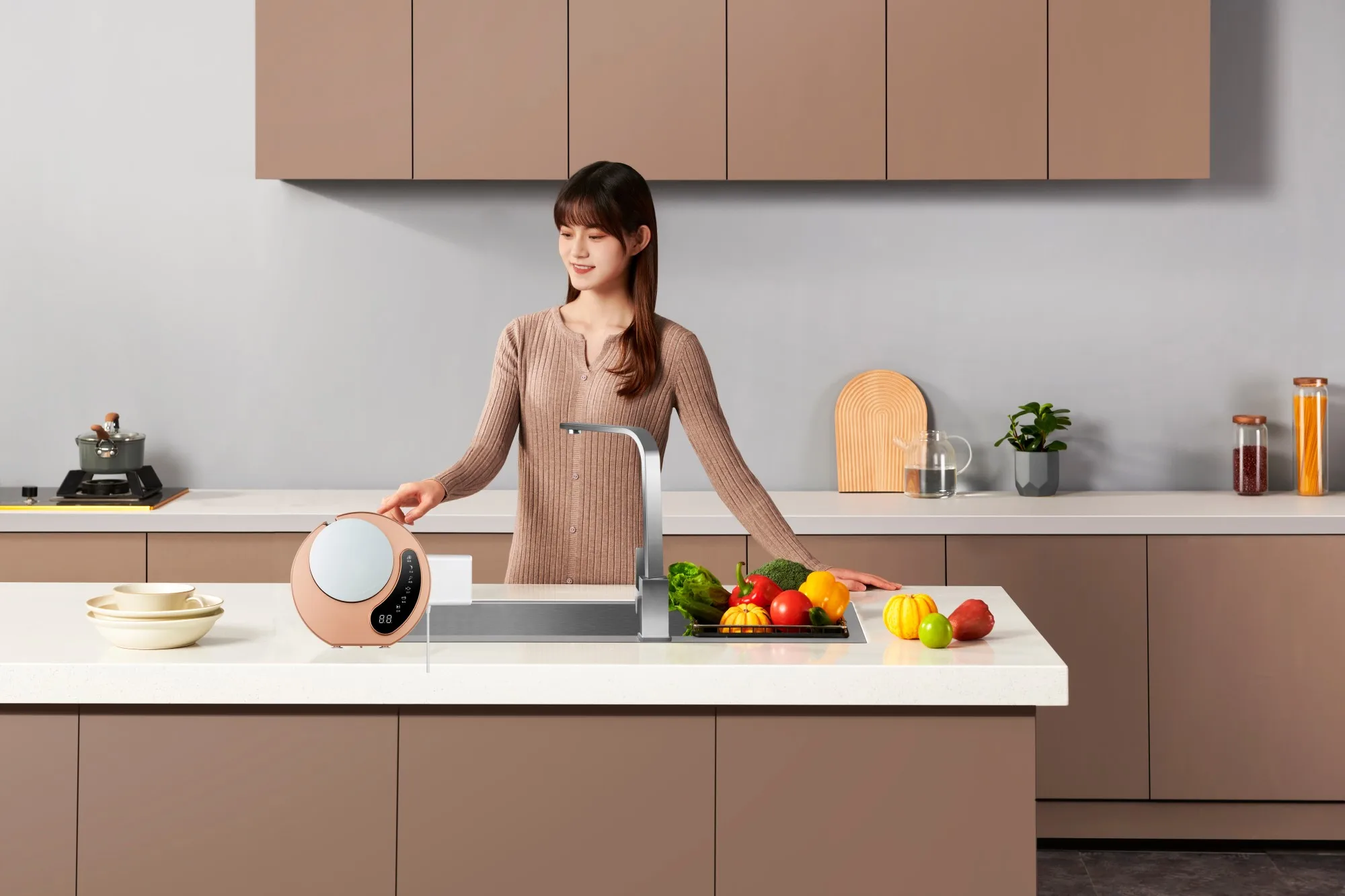 Manufactory Tabletop Ozone Technology Touch Screen Virus Washing Gold Food Cleaner Vegetable Washer