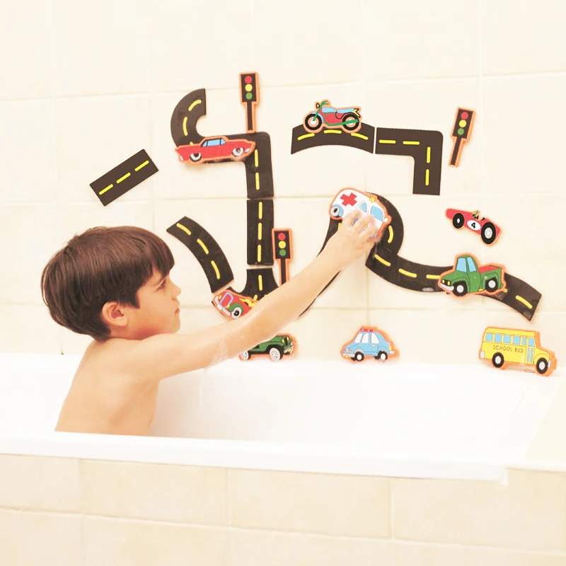 23pcs/set Traffic car Soft EVA Puzzle Bath Toys for Kids Baby Bathroom Water Toys Early Educational Bathing Toy