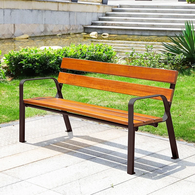New Design Solid Wood Memorial Outdoor Bench with Armrests High Quality Town Park Garden Street Waiting