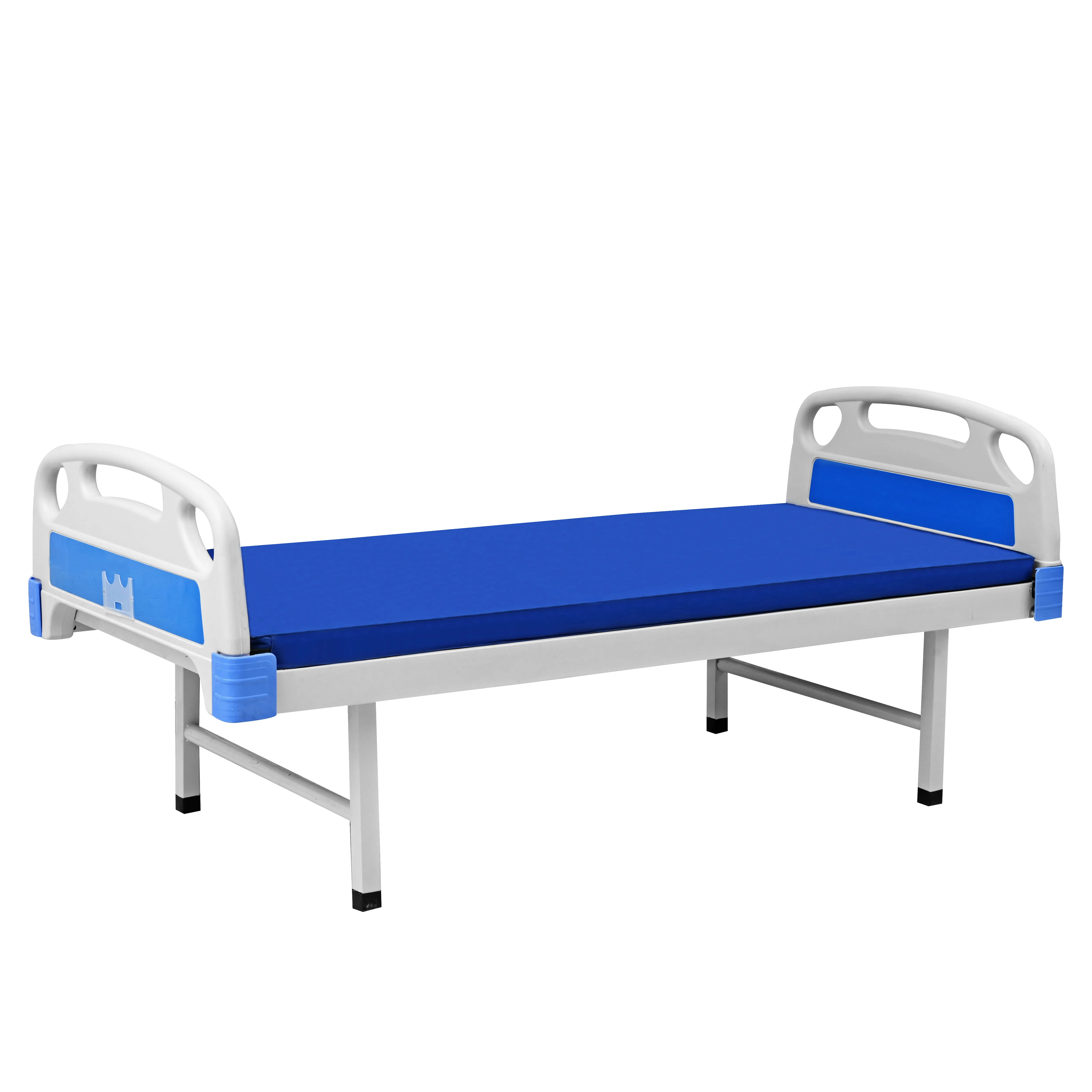 Hospital Furniture Stainless Steel Manual Patient Nursing Flat Bed With telescopic SS IV pole and 4 pcs hooks