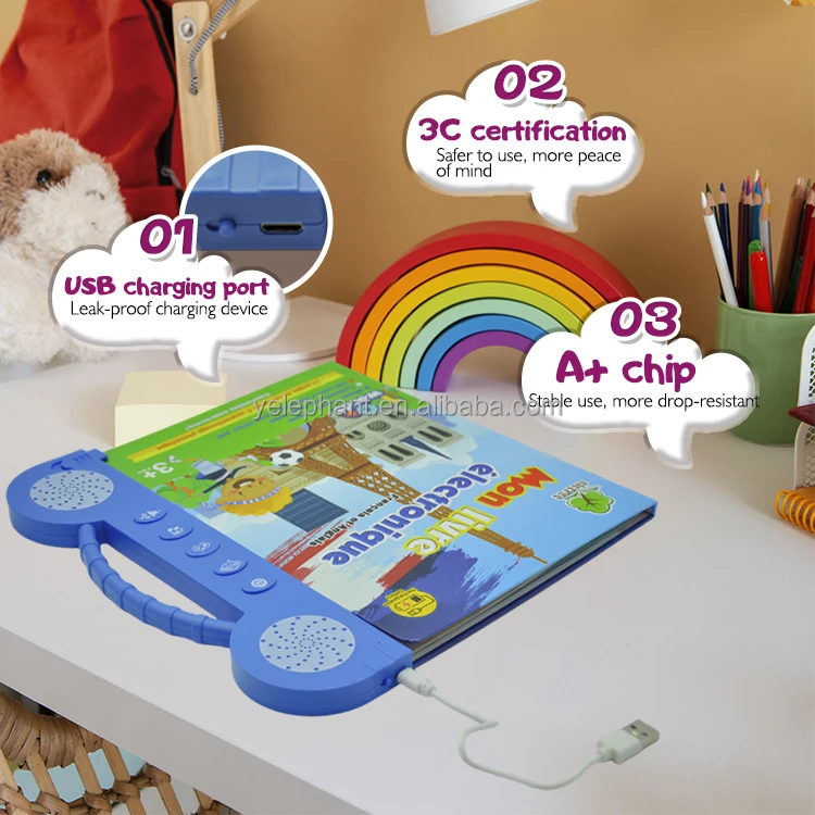 Children Educational Bilingual French And English Teaching Toy Tablet Talking Book Learning Machine