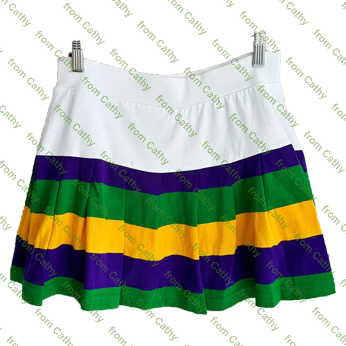 Mardi Gras kids girls skirt purple green gold stripe polyester elastic high waist Mardi Gras children girls skirts