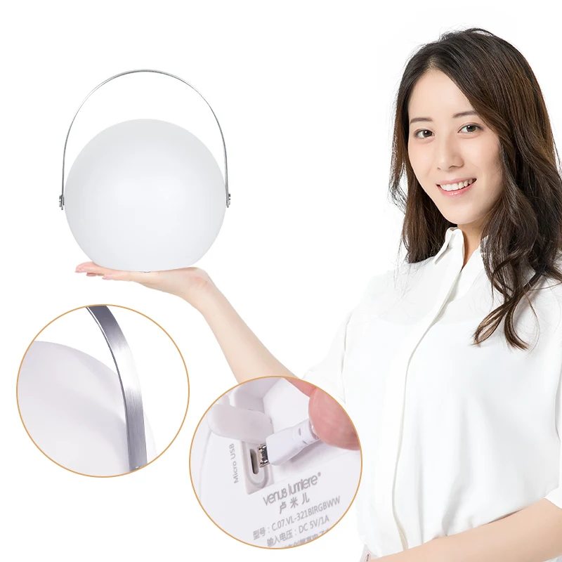 Ip44 Waterproof Outdoor Sphere Table Lamp High Quality Plastic Cordless USB Rechargeable Portable LED Table Lamp With Handle