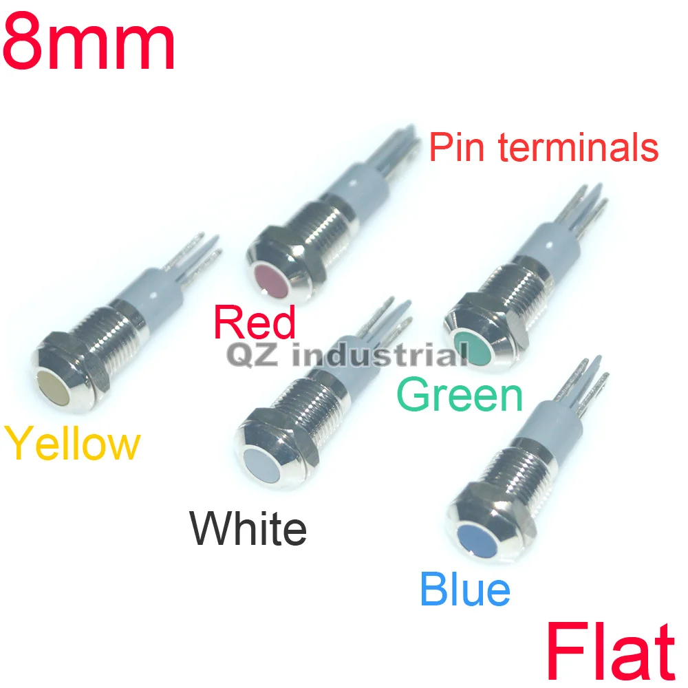 QZ Industrial Flat 8mm Metal Signal Lamp/LED Indicator Light Lamp with Waterproof Mounting hole size 8mm 24V 110V 220V