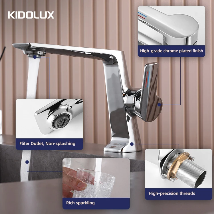 Kidolux Chrome Plated Bathroom Brass Basin Sinks Faucet Taps Griferia Torneira Robinet Banheiro Manufacturer Basin Mixer