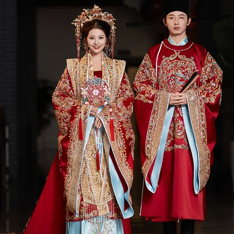 Wholesale Chinese Hanfu Dress Song Style Fengguan Xiapei Couple Set China Traditional Wedding Hanfu Dresses