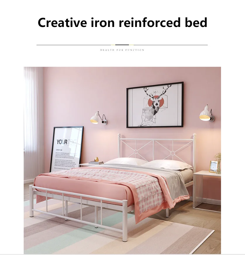 Elegant Home Products Vintage Beds Full Size Bed Frame with Headboard Heavy Duty Metal Platform Bed Frame Steel Slat Support