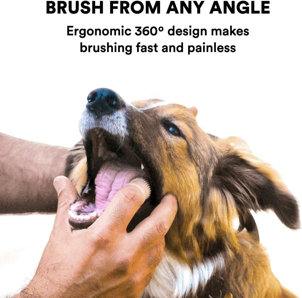Easy Teeth Cleaning Full Surround Bristles 360 Degree Silicone Dog Finger Brush Toothbrush for Puppies, Cats and Small Pets