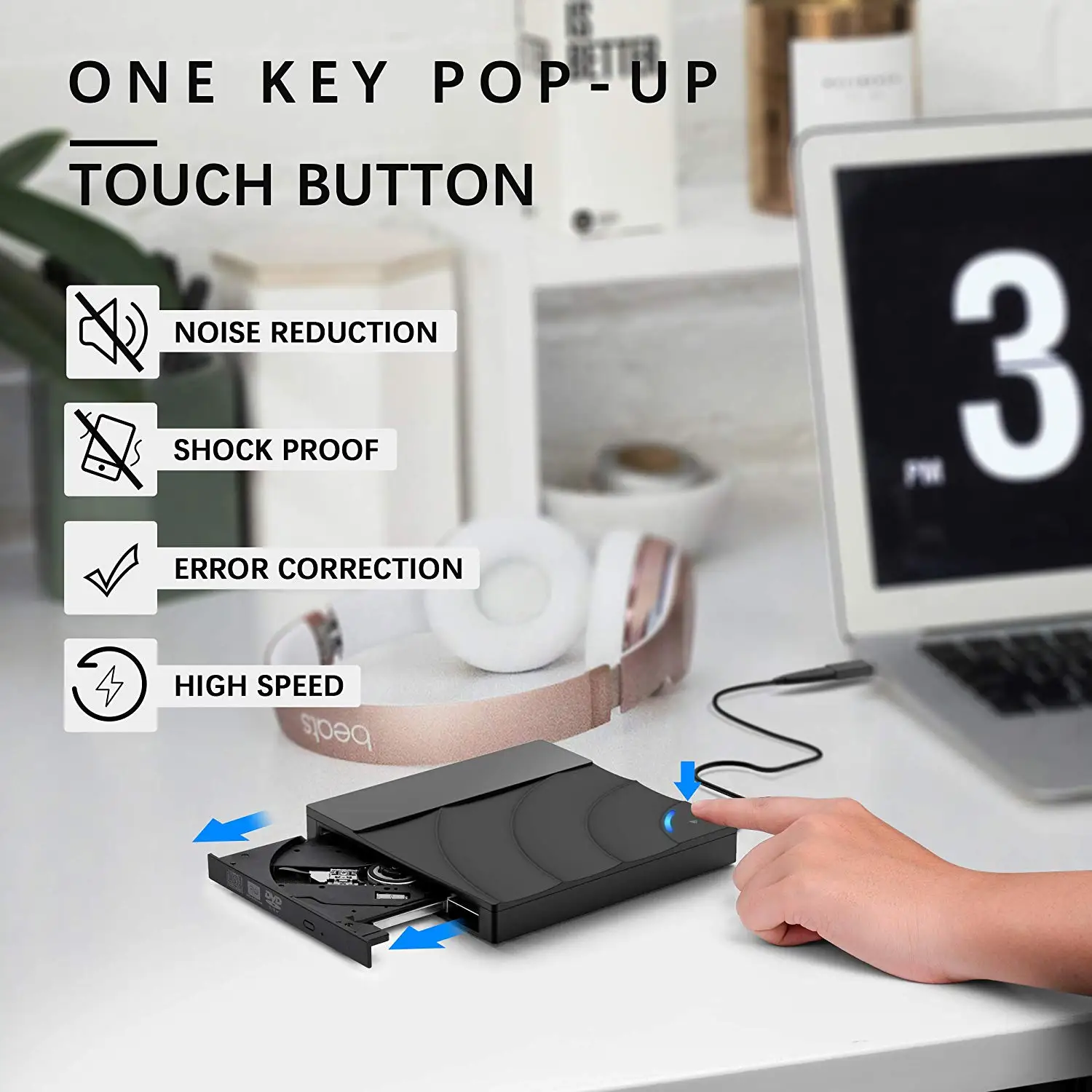 
Raycue USB 3.0 and Type C External DVD CD Player CD-RW Burner and Reader 