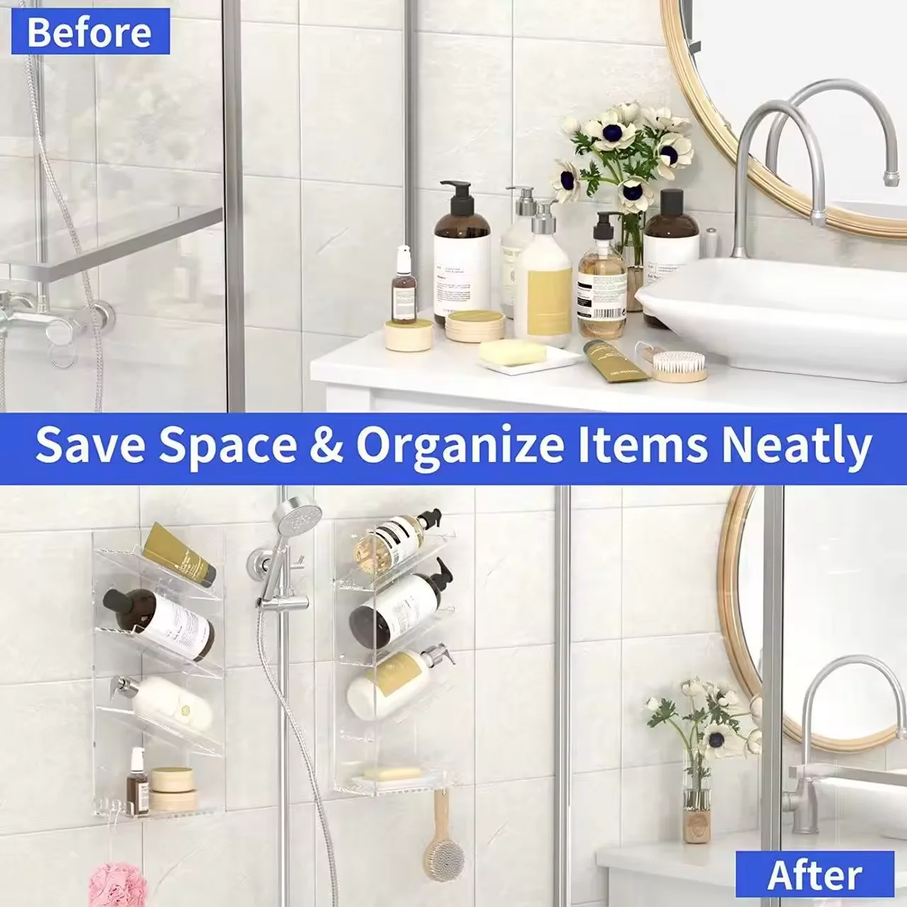 Acrylic Floating Wall Display Shelves clear acrylic bathroom shower caddy organizer lucite shampoo display holder shelf