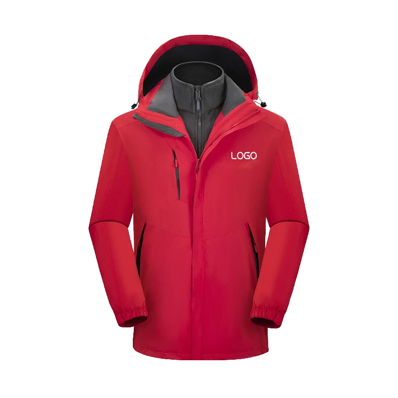 2021 Outdoor jacket customized printed logo team work clothes mountaineering wear three in one windproof