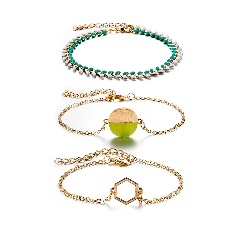 
Wholesale and retail new European and American personality fashion cool wind candy color geometry 3 sets of bracelets 