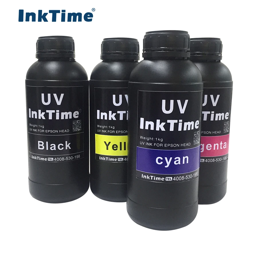 Inktime high quality CMYK White 5 Colors UV LED Curable printing Ink for Industrial Printheads Soft and Hard Materials