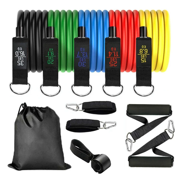 11 Pcs Elastic  Gym Training Workout  Band Fitness Yoga Pull Up Rope Customized Resistance Bands Set
