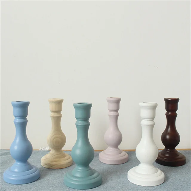 Handmade Wooden Morandi color Candlestick Suit Refinement Candle