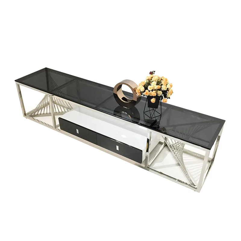 Living design furniture tempered glass stainless steel marble cabinet tv stand  furniture modern