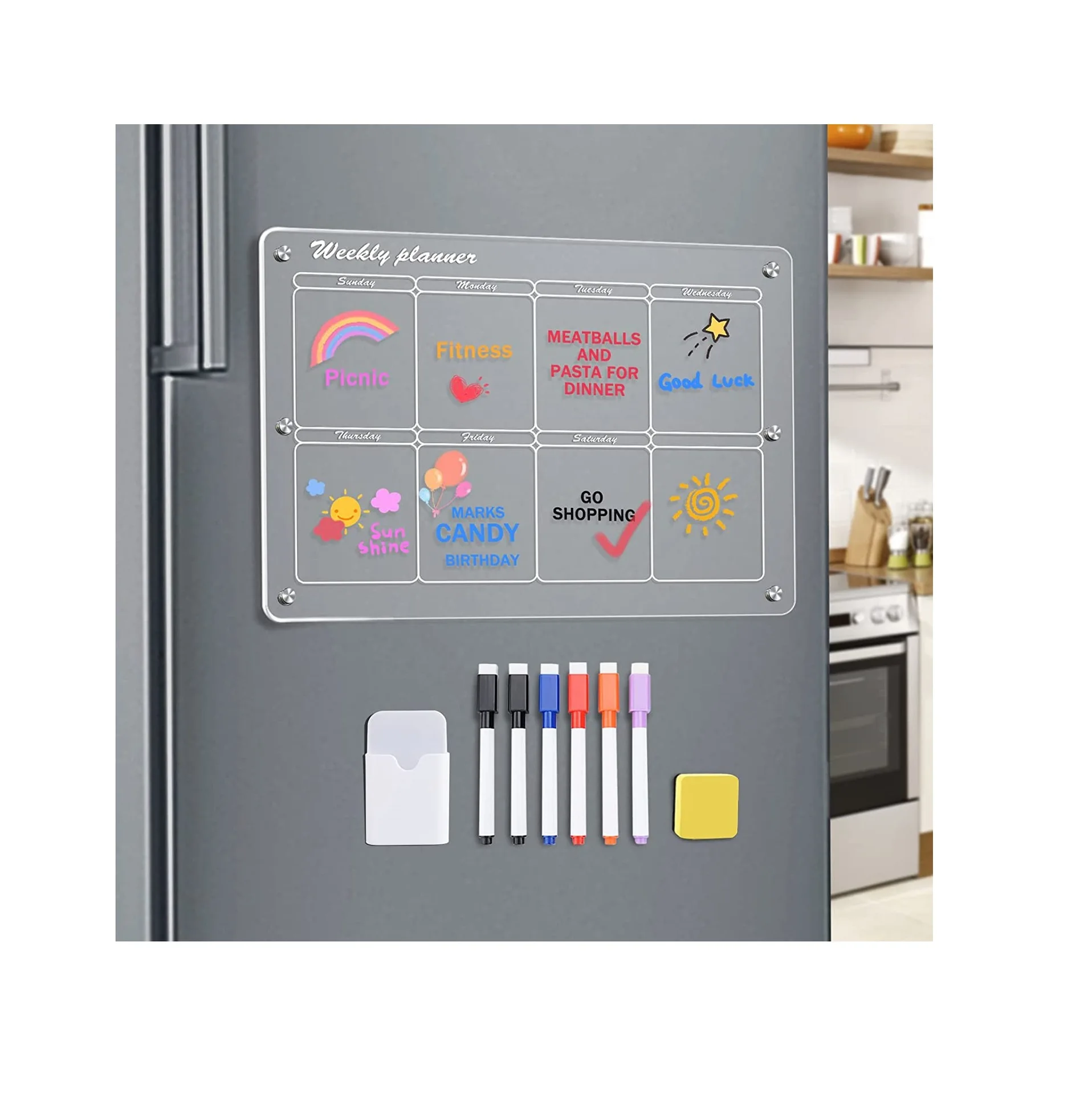 Fridge Magnetic Weekly Planner Reusable Magnetic Acrylic Calendar for Fridge Free Sample Clear Magnetic Fridge Calendar