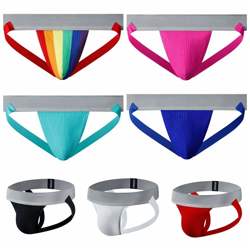 JOCKMAIL luxury quality Gay Jockstraps Rainbow stripe men underwear Sexy male bikini underpants Sissy G-string